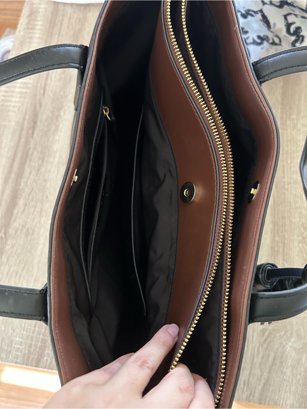 Nine West Brown Monogram Tote with Black Handles and Tassel - Picture 5 of 5